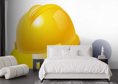 yellow safety hard hat and drawings. vector illustration Wall mural