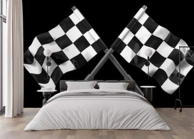 two crossed checkered flags isolated on black background. high resolution 3d illustration Wall mural