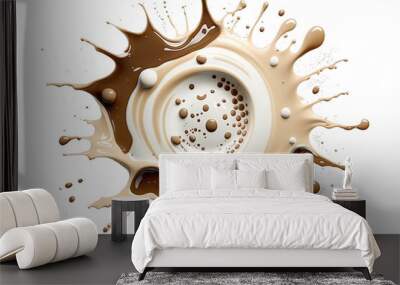 Splashing coffee drink with milk and flying beans, isolated on white background. Transparent png. Generative ai Wall mural