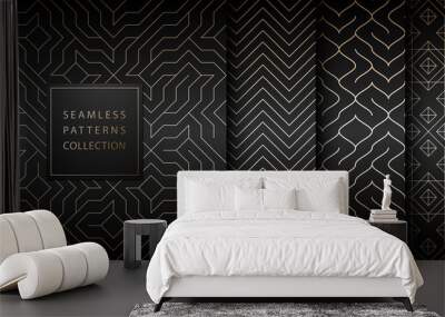 collection of seamless geometric golden minimalistic patterns. simple vector graphic black print bac Wall mural