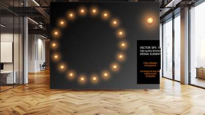 Vector realistic light bulb translucent isolated design element. Glow lamps circle shape frame on transparent background. Illuminated round banner. Glowing lights billboard for advertising. Wall mural