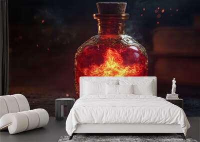 An ornate vial filled with a fiery red liquid, bubbling as if alive, labeled Dragon Breath Elixir Wall mural