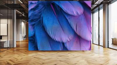 Background with feathers in blue color tones, purple and midnight blue, digital painting with texture Wall mural