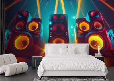 Generic design of loudspeakers Party concert or home theater Audio stereo system with design elements and copy space Wall mural