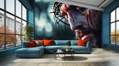 Jesus Christ face during the crucifixion Wall mural