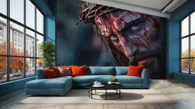 Jesus Christ face during the crucifixion Wall mural