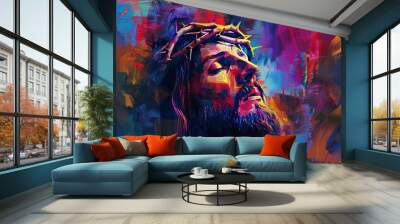 Jesus Christ. Abstract colorful Illustration. Digital painting Wall mural