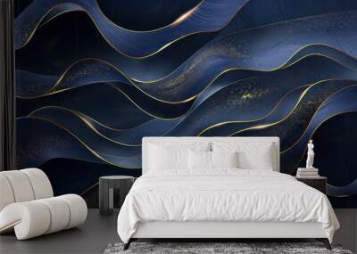 Navy blue Gold abstract wave line arts background . Luxury wallpaper design for prints, wall arts and home decoration, cover and packaging design Wall mural