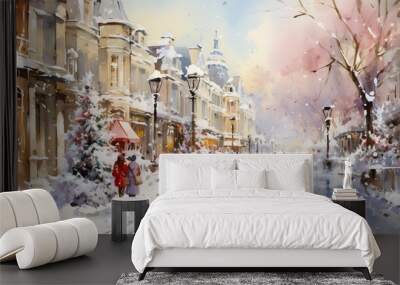 The city beautiful christmas street illumination on New Year holidays Wall mural