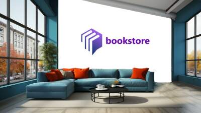 geometric book store logo. hexagonal book icon shape illustration Wall mural