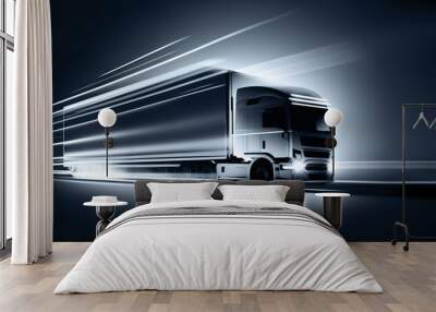 Abstract delivery truck concept driving at high speed. Generative AI illustration Wall mural