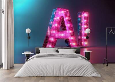 AI text in 3D with pink and purple colors Wall mural