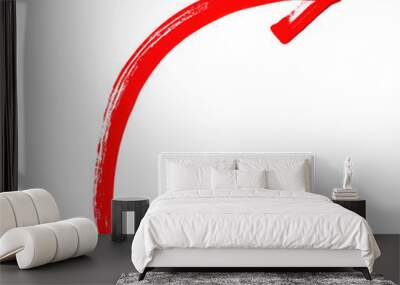 Bright red, hand-drawn arrow curving upwards on a white background Wall mural