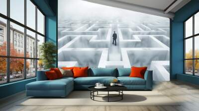 Business challenge. A businessman navigating through a maze. Wall mural