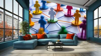 Colorful figures connected by lines illustrating social media networks and interactions Wall mural