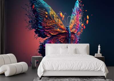 Colorful painted butterfly with wings spread out flying, Generative AI illustration Wall mural