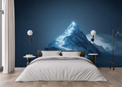 Fururistic mountain with glowing path to the top, Generative AI illustration Wall mural