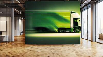 Green transportation concept with delivery truck in motion. Generative Ai illustration Wall mural