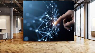 Human hand touching neuronal network of artificial intelligence system Wall mural