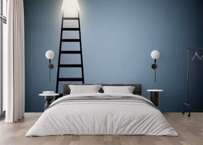 Ladder going up to a star, reaching your goals and success concept. Generative Ai illustration Wall mural