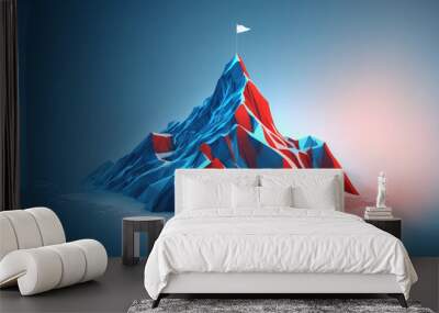 Mountain success futuristic illustration on blue background Wall mural