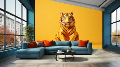 Paper tiger concept with a tiger made in origamy style on orange background Wall mural