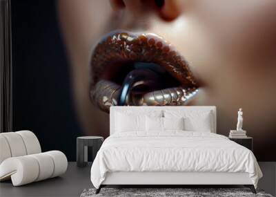 Snake woman with forked tongue and scales on lips , temptress and deceiving  concepts Wall mural