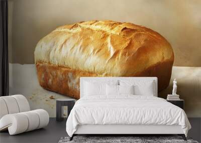 A Loaf of Crusty White Bread on a White Surface Wall mural