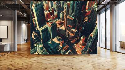 Aerial View of a Dense Urban Skyline with Tall Buildings Wall mural