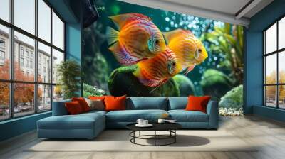 Elegant discus swimming in lush aquascape aquarium Wall mural