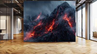 Erupting Volcano with Molten Lava and Smoke Wall mural