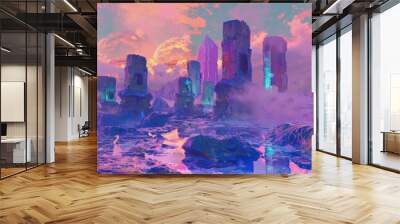 Futuristic Cityscape with Towers on an Alien Planet Wall mural