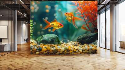 Goldfish enchantment. Embraced by aquatic plants and rocks Wall mural