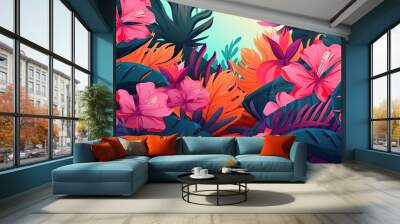 Graceful flower and leaf motif in a frame design for your project Wall mural