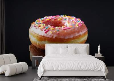 Indulgent donut pleasure on inky black surface Wall mural