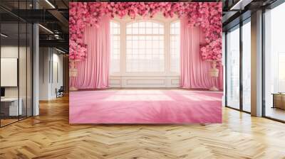 Stunning pink wedding scene with flowing drapes and candelabras Wall mural