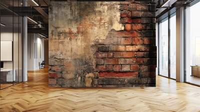 Weathered Brick Wall with Peeling Plaster Wall mural