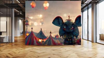 3D rendering of a Animal doing a circus perform inside the circus tent Wall mural