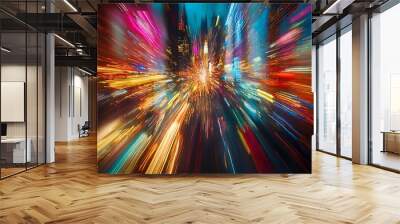 Abstract Cityscape with Light Trails and Vibrant Colors Wall mural