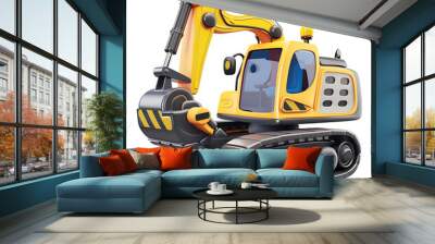 Excavator icon isolated on transparent background. 3d render style illustration. Wall mural