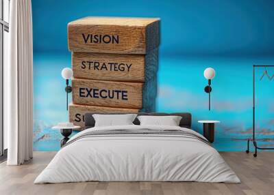 Stacked Wooden Blocks with Business Strategy Keywords Wall mural