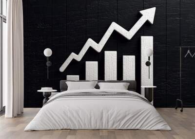 White graph bar chart showing market growth on black background Wall mural