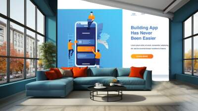 Landing page template illustration mobile app development Wall mural