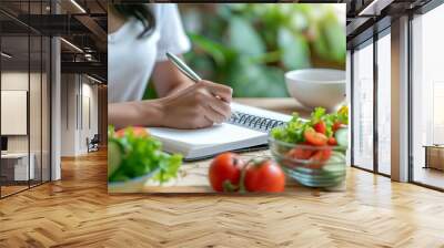 Planning a Balanced Diet for Weight Loss - Woman Writing Meal Note for Healthy Eating and Nutrition Control Wall mural