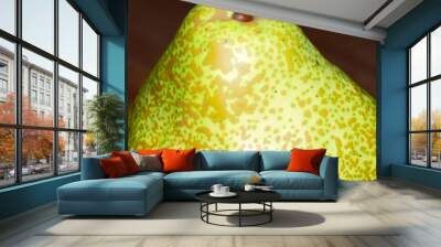 macro pear. yellow green ripe pear with brown spots close up fruit concept Wall mural