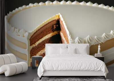 white cake. multi-layer hearty cake with cream covered with white icing, close-up, sweet concept Wall mural