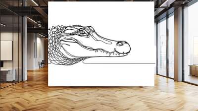 A continuous line drawing of a realistic alligator head Wall mural