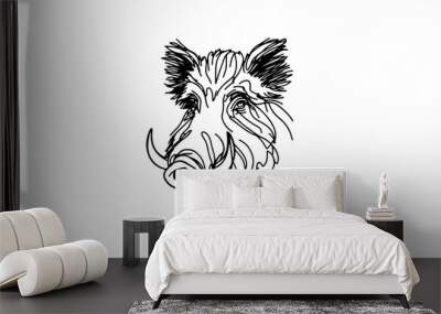 A continuous line drawing of a wild boar head Wall mural