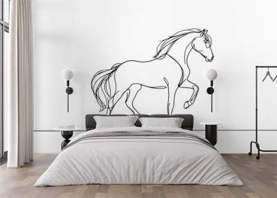 A majestic horse depicted in a continuous line drawing style Wall mural