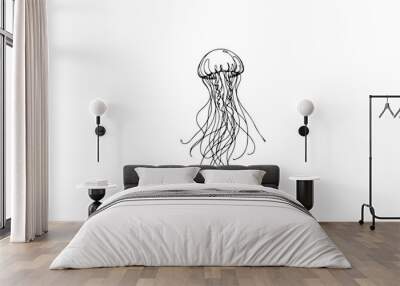 A realistic jellyfish drawn in a single continuous line Wall mural